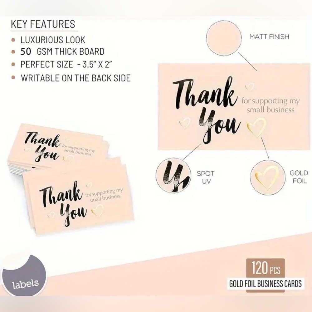 Thank You Cards with Gold Foil - 50 pieces